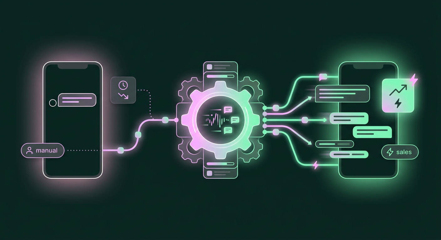 A conceptual illustration capturing the core idea of the section "From Service Chore to High-Speed Sales Engine" within an article about instagram dm automation — depict the idea, not the literal words.